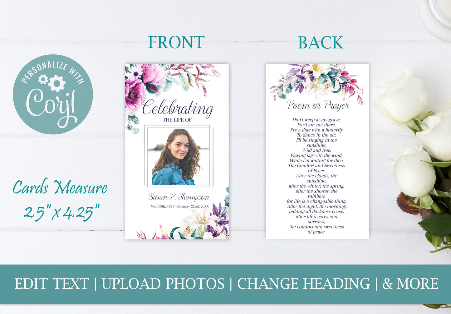 Lily Flowers Funeral Prayer Cards Template