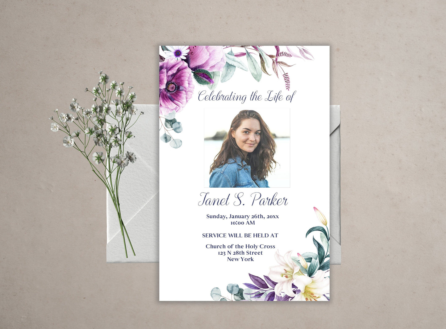 Lily Funeral Invitation Template