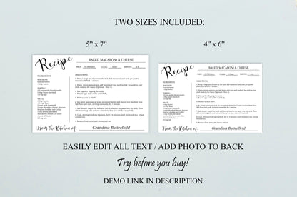 Editable Recipe Card Template | Minimal Recipe Card