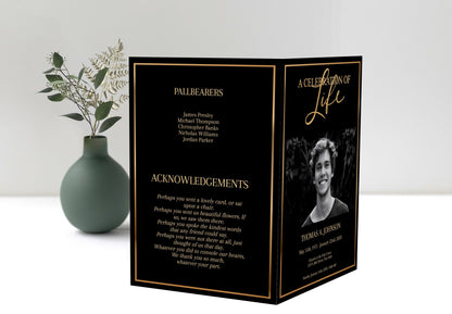 Black and Gold Funeral Program Template 8 Page