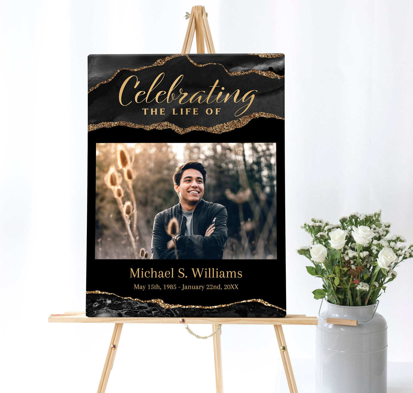 Black and Gold Agate Memorial Poster Template Set of 3