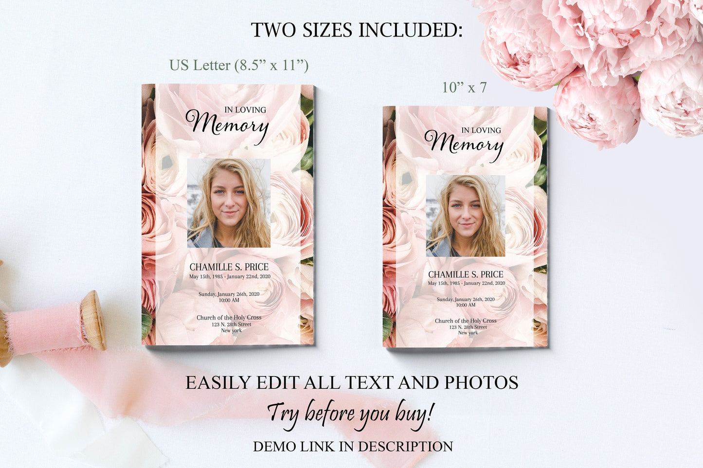 Lots of Roses Theme Funeral Program Template - 4 page - lovingmemoryprints