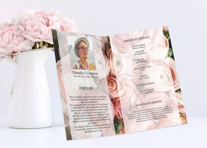 Lots of Roses Theme Funeral Program Template - 4 page - lovingmemoryprints