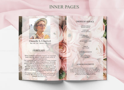 Lots of Roses Theme Funeral Program Template - 4 page - lovingmemoryprints