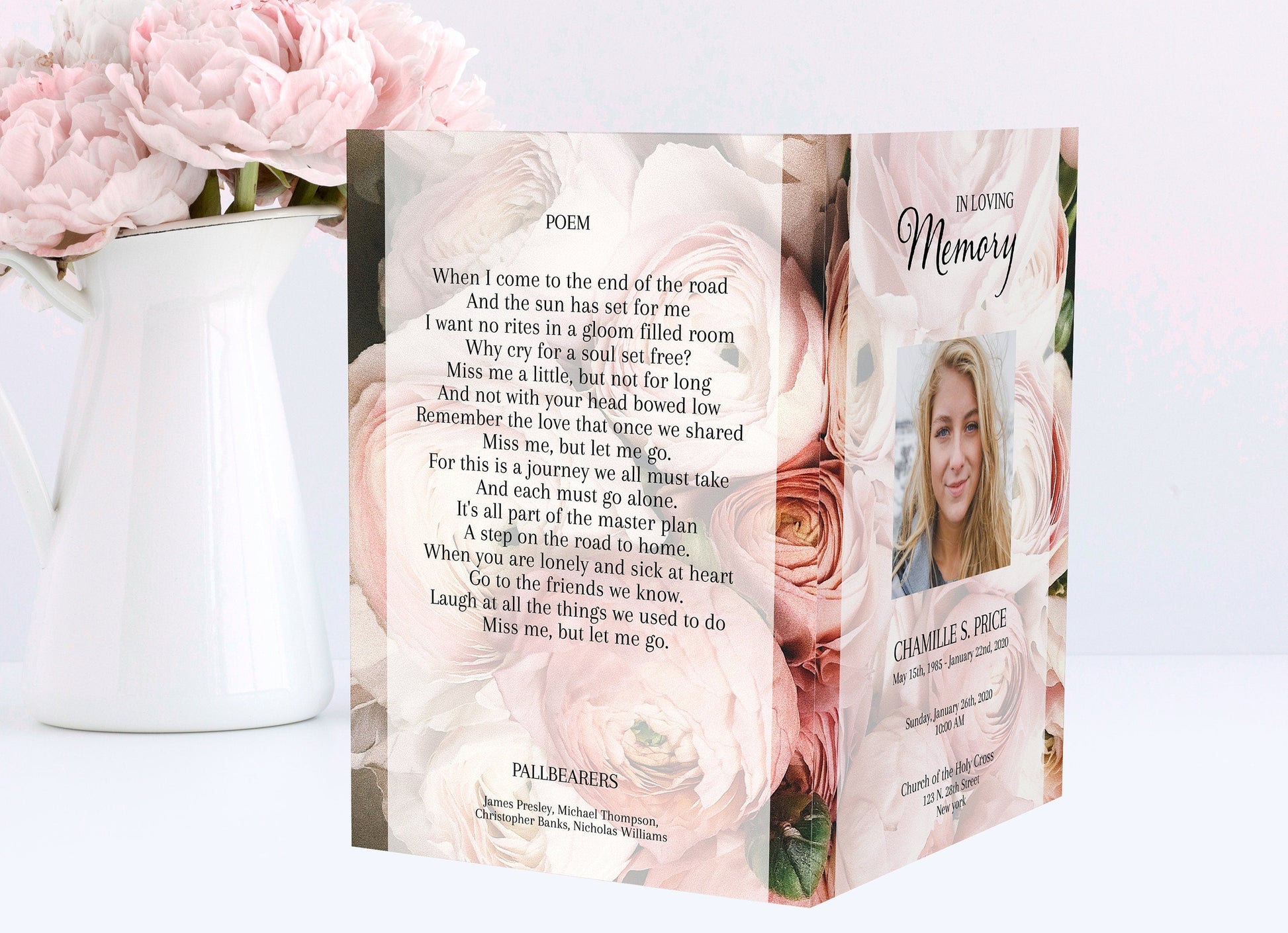 Lots of Roses Theme Funeral Program Template - 4 page - lovingmemoryprints