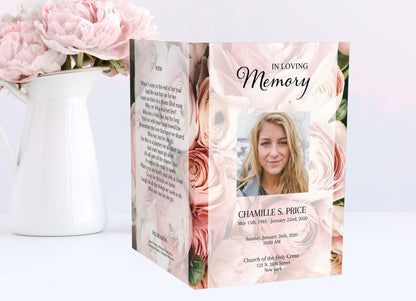 Lots of Roses Theme Funeral Program Template - 4 page - lovingmemoryprints