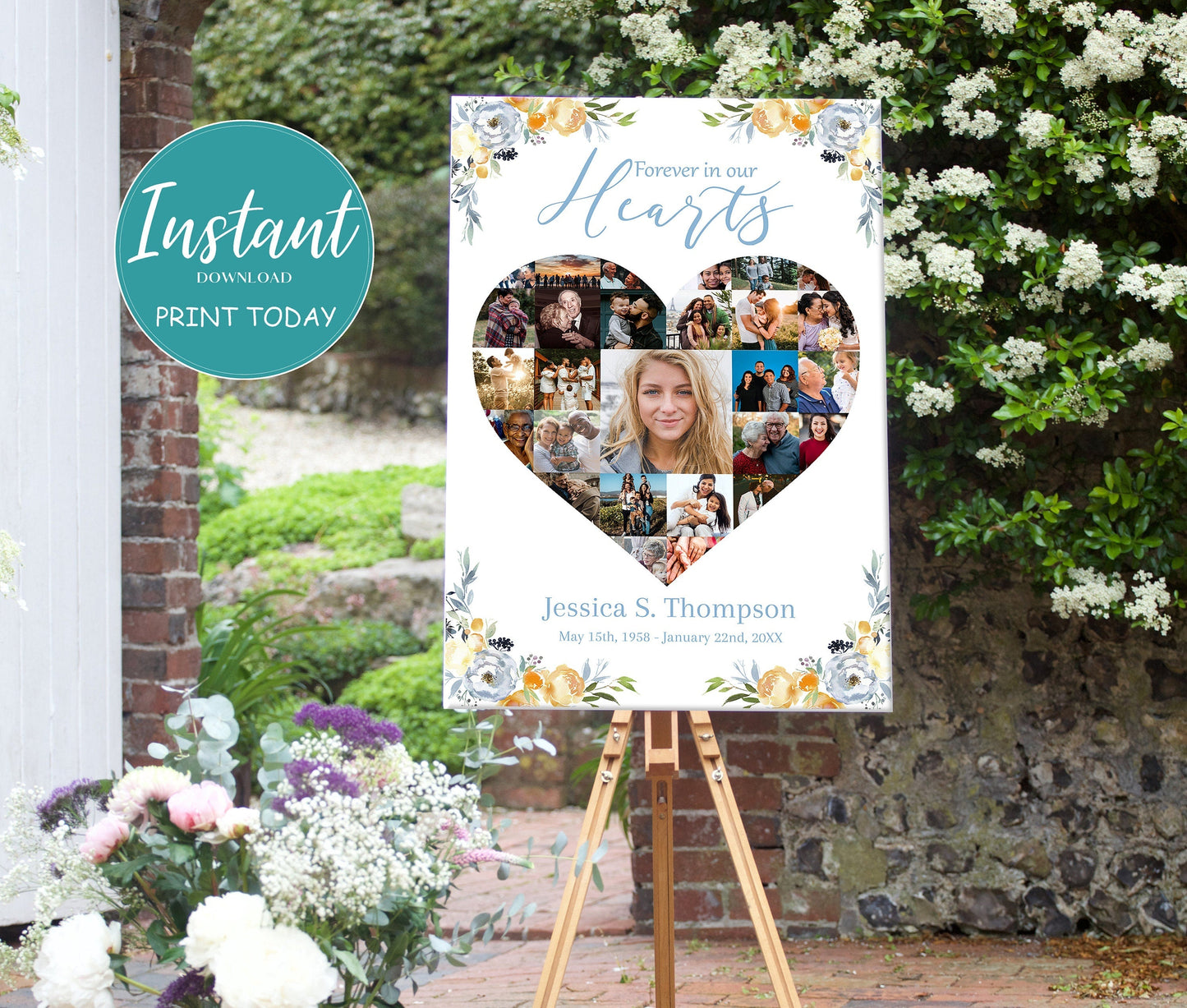Memorial Poster Heart Collage Template - lovingmemoryprints