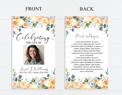 Peach Floral Funeral Prayer Cards Template - lovingmemoryprints