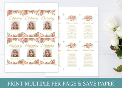 Peach Floral Themed Funeral Prayer Cards Template - lovingmemoryprints