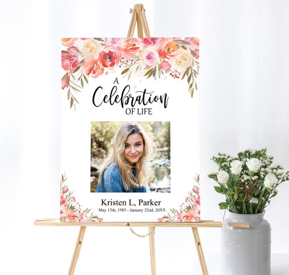 Pink Floral Funeral Photo Display Poster - lovingmemoryprints
