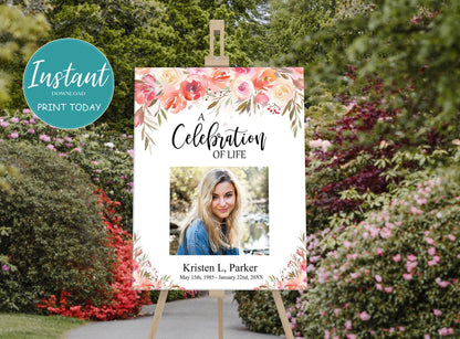 Pink Floral Funeral Photo Display Poster - lovingmemoryprints