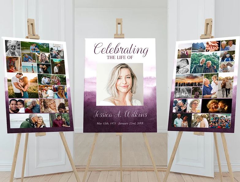 Purple Water-Color Background Funeral Poster Template - Set of 3