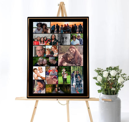 black background with gold frame photo collage for funeral template