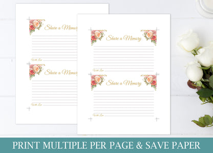 Share a Memory Sign and Cards for Funeral | Peach Floral Memorial Keepsake | Pink Floral Celebration of Life Favors | B107 - lovingmemoryprints
