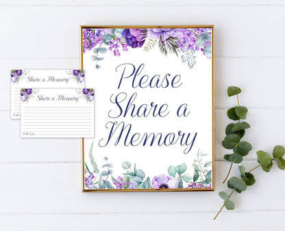 Share a Memory Sign and Cards for Funeral | Purple Memorial Keepsake | Lilac Celebration of Life Favors | B140 - lovingmemoryprints