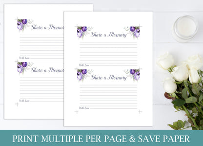 Share a Memory Sign and Cards for Funeral | Purple Memorial Keepsake | Lilac Celebration of Life Favors | B140 - lovingmemoryprints