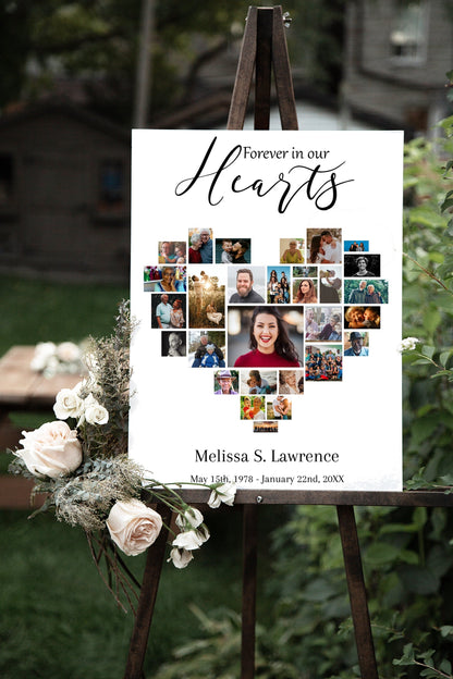 Simple Heart Funeral Service Poster Photo Collage Template - lovingmemoryprints