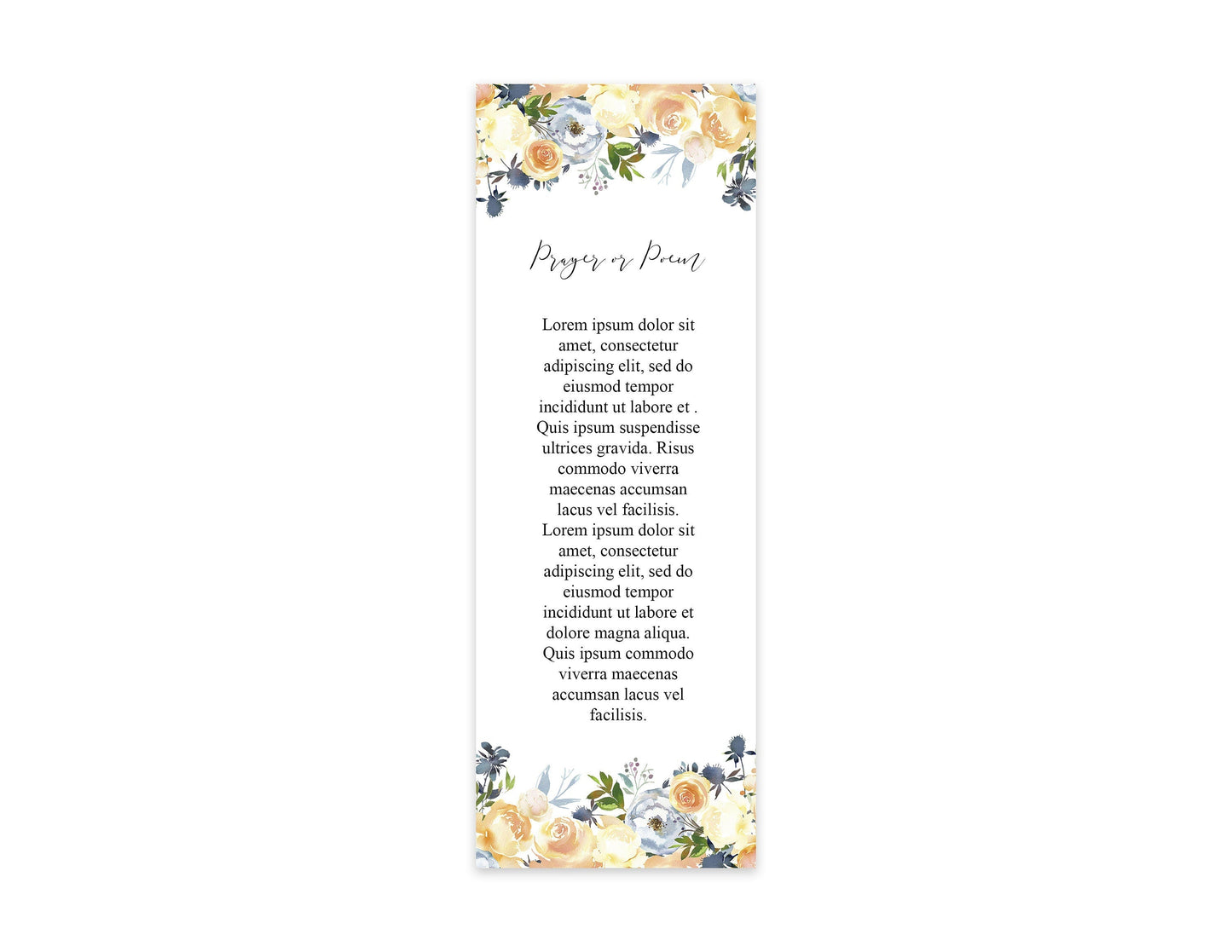 Yellow Rose Funeral Bookmark Keepsake Template - lovingmemoryprints