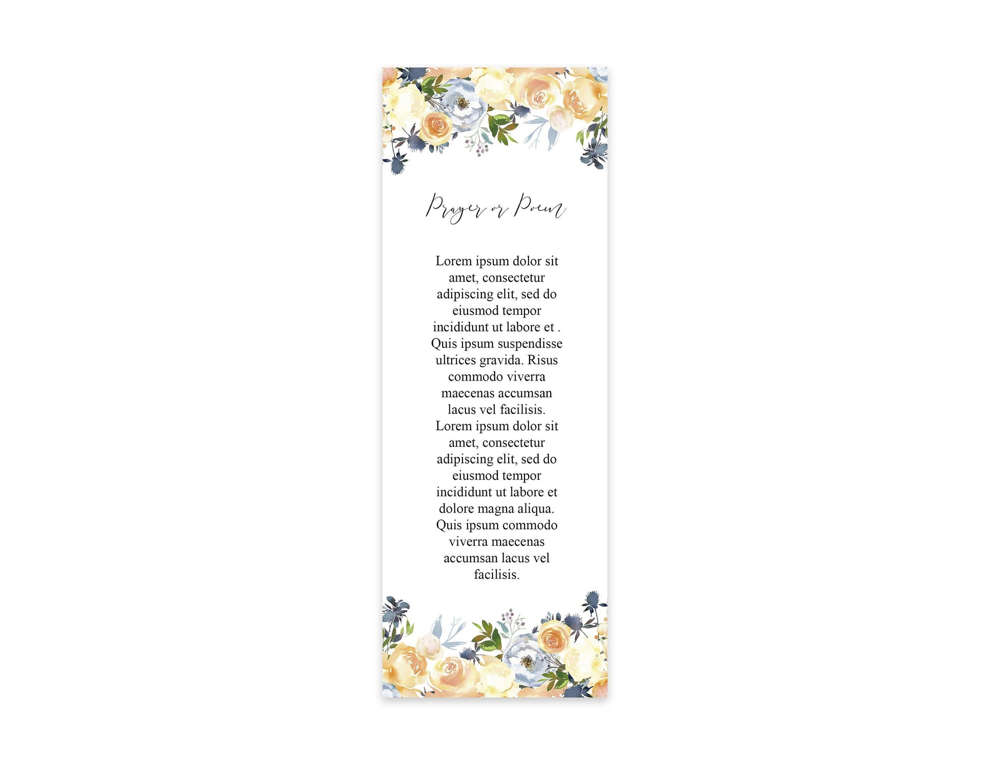 Yellow Rose Funeral Bookmark Keepsake Template - lovingmemoryprints