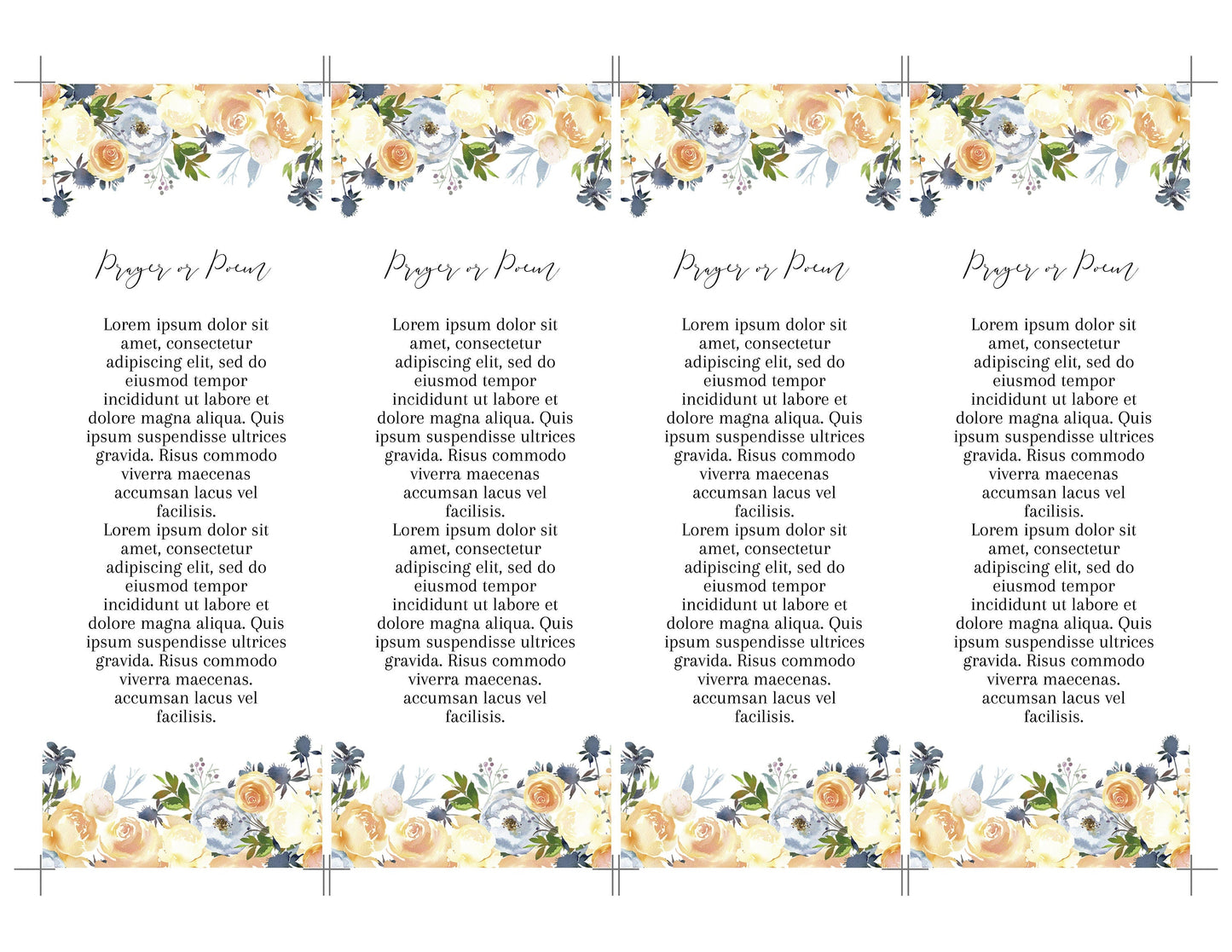 Yellow Rose Funeral Bookmark Keepsake Template - lovingmemoryprints