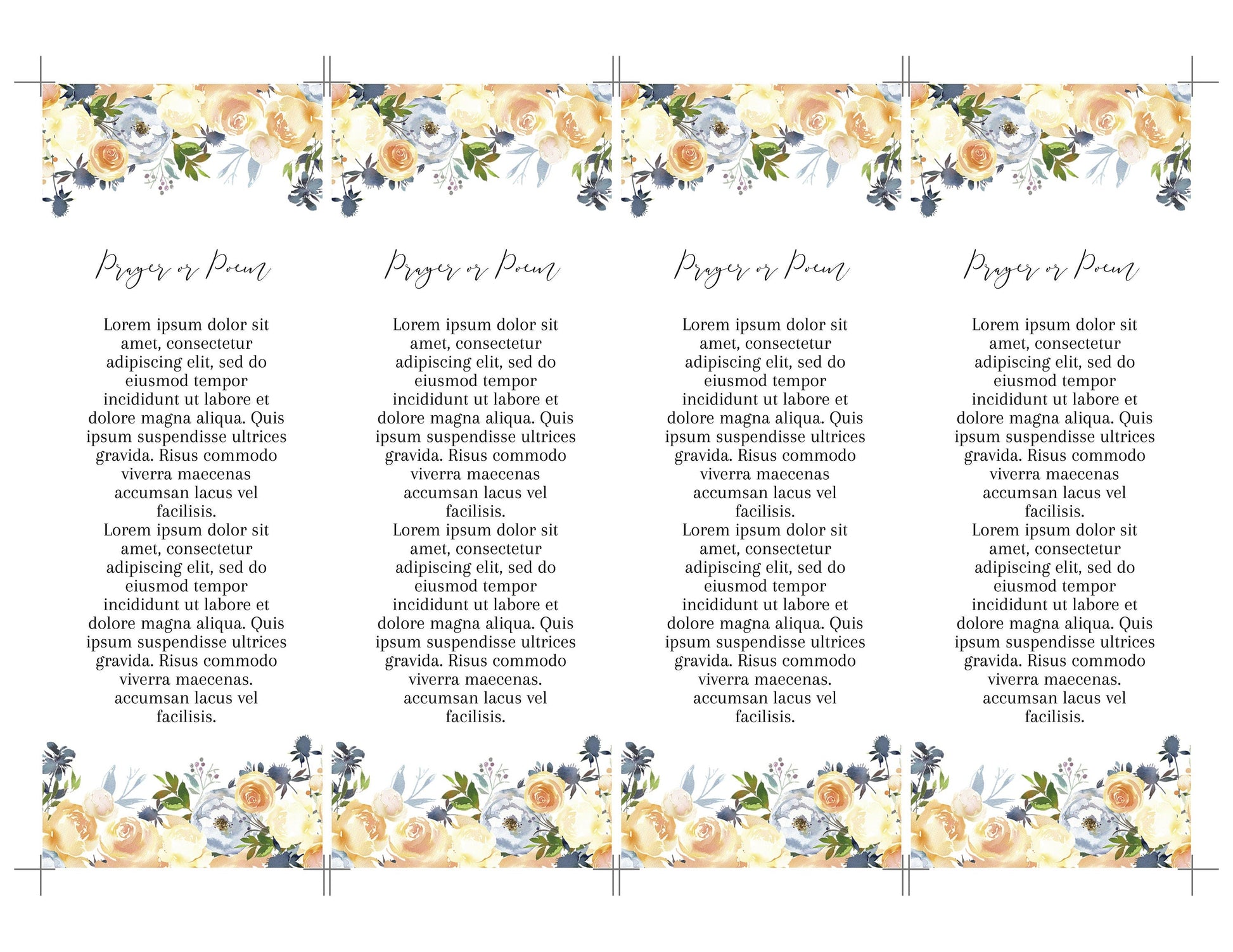 Yellow Rose Funeral Bookmark Keepsake Template - lovingmemoryprints