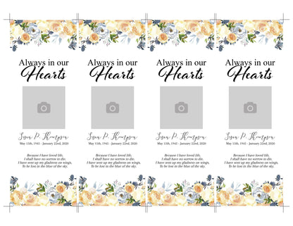 Yellow Rose Funeral Bookmark Keepsake Template - lovingmemoryprints