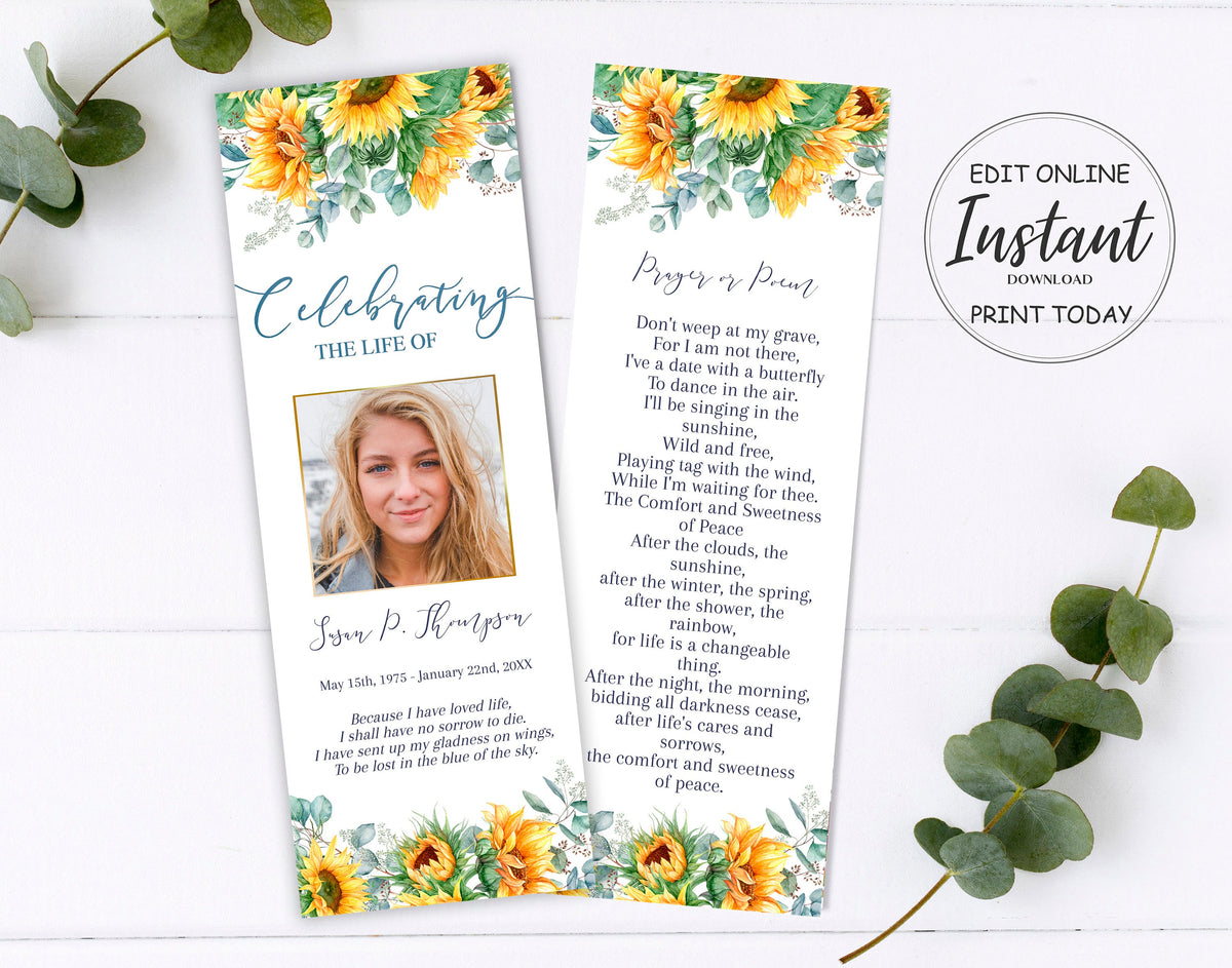 Sunflower themed bookmark template